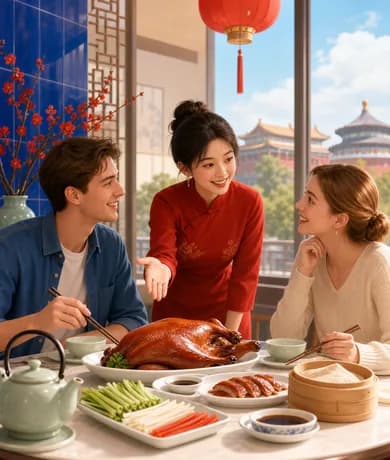 Cô ấy mời chúng tôi ăn vịt quay Bắc Kinh