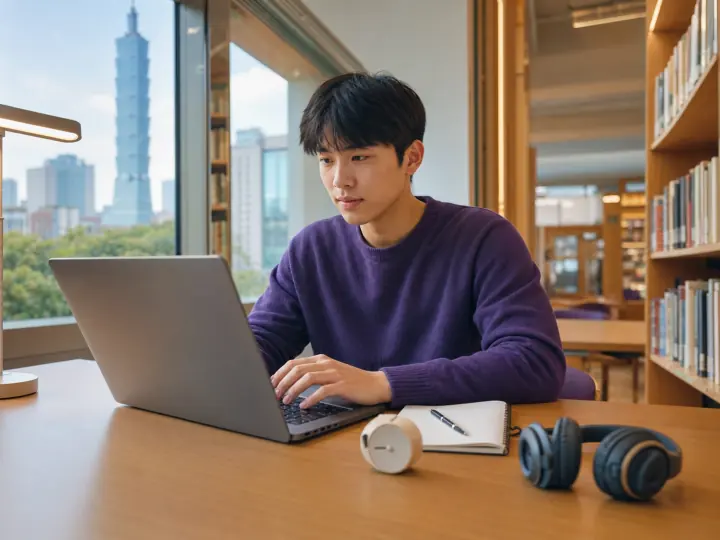 Học viên làm bài thi thử TOCFL trong thư viện