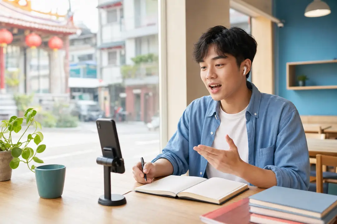 Học viên luyện phát âm tiếng Trung bằng điện thoại tại Đài Loan