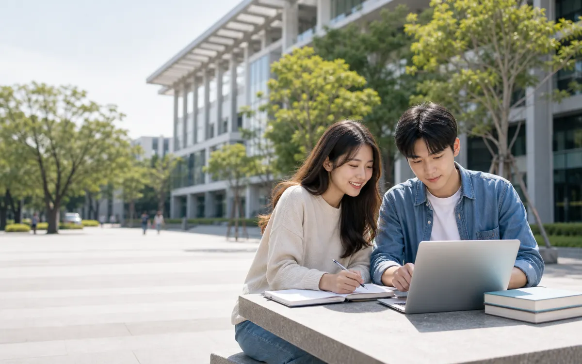 Sinh viên châu Á học tiếng Trung trong khuôn viên đại học Đài Loan